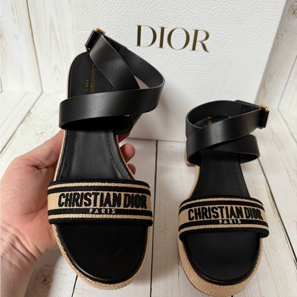 Christian Dior Calfskin Raffia Embroidered Dway Platform Sandals Sz 38.5 / 8.5 - Picture 10 of 16